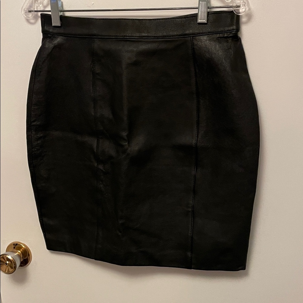 Women’s Vintage Pelle Cuir Black Leather Skirt Size 14